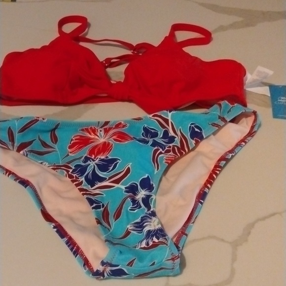 Two Piece Bikini Set Floral Print Knot Bunny Tie SZ L & M - Picture 4 of 7